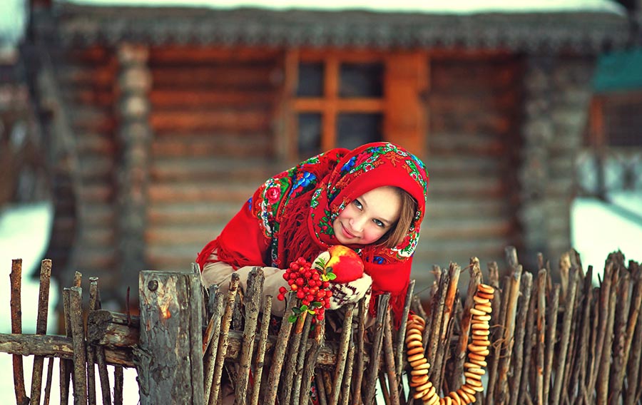 Sexy girl Women in Slavic costumes in Boston